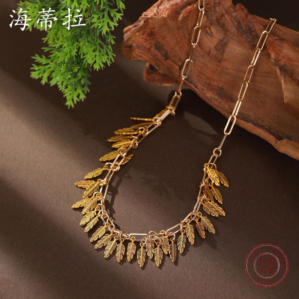 New Gold Small Leaf Fringed Necklace, Women's Retro Versatile High-end Leaf Necklace
