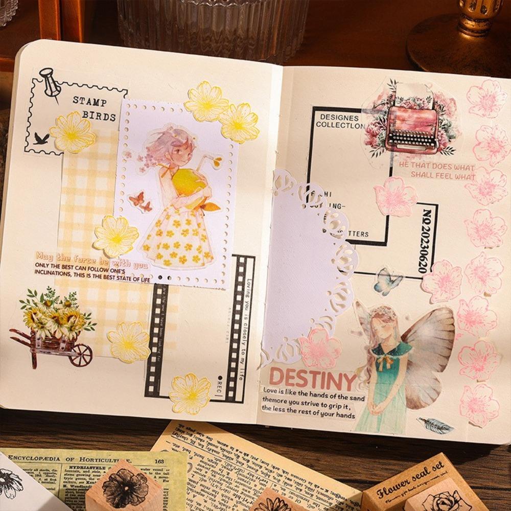 Vintage Flower Seal Set Wood Scrapbooking Seal Decorative Accessories Account Stamp  Scrapbooking