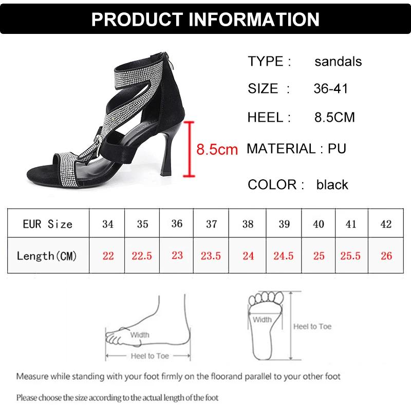 Fashion Shiny Crystal High Heels Sandals for Women 2025 Fashion Zipper Stiletto Heel Party Shoes Woman Summer Peep Toe Ankle Sandals