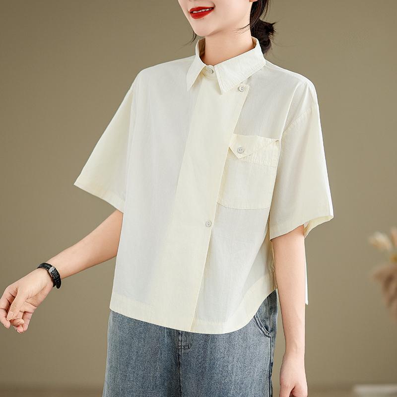 DIMANAF 2026 Women Plus Size New Summer Blouse Shirt Short Sleeve Casual Loose Lady Tops Shirts Cotton Print