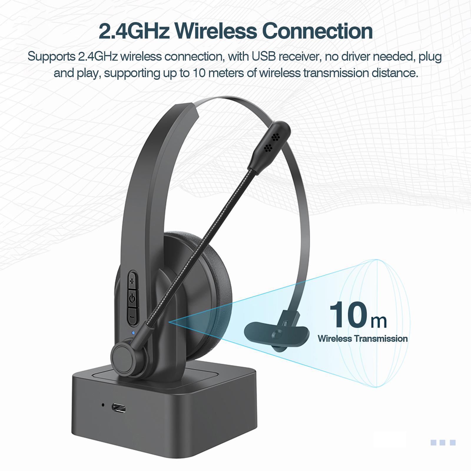 

2.4GHz Wireless Hdphones Call Center rphone On r Hdset with ENC Noise Reduction Microphone Hdband Volume Control with Charging Dock