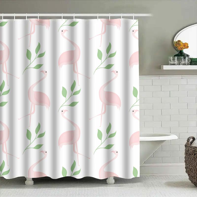 Modern Pink Swan Leaf Shower Curtain For Bathroom Decor Water-Resistant Fabric With Hooks 72 X 84 Inches Long