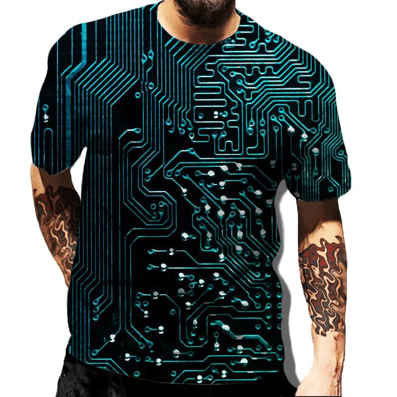 Funny CPU Processor Circuit Diagram Men's T-shirts Cool Designs 3D Electronic Chip Motherboard Mainboard Printing T-shirt