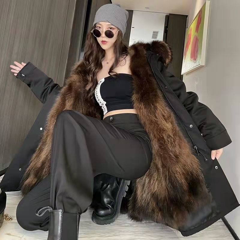 Women's imitation fur medium and long removable imitation fox fur liner fur integrated thickened large size new coat