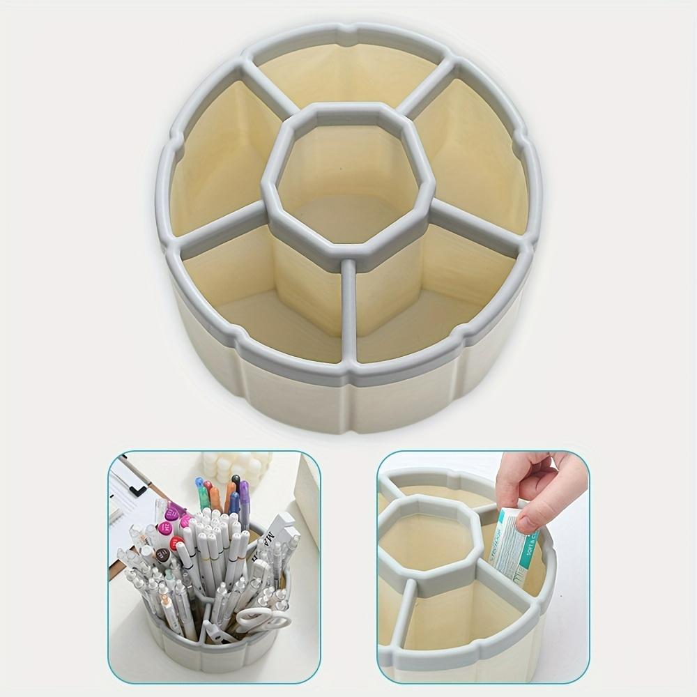 1pc 6-Grid 360° Rotating Pen Holder, Large Capacity Cute Pencil Storage Box, Desktop High-value Makeup Brush Storage Bucket