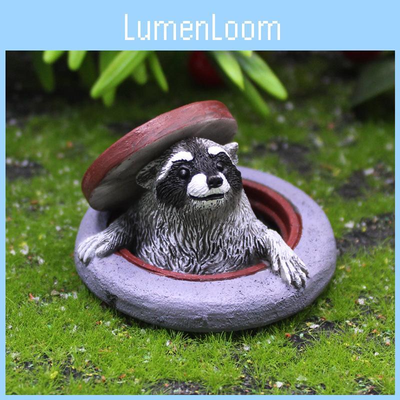 Raccoon Under The Manhole Cover Resin Animal Garden Micro Landscape Art For Outdoor Decor