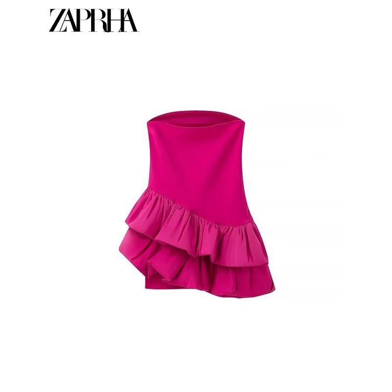 Zaprha 2025 New Arrival Tube Top Asymmetrical Laminated Slim Fit Patchwork Dress Elegant Slim Looking 1014328