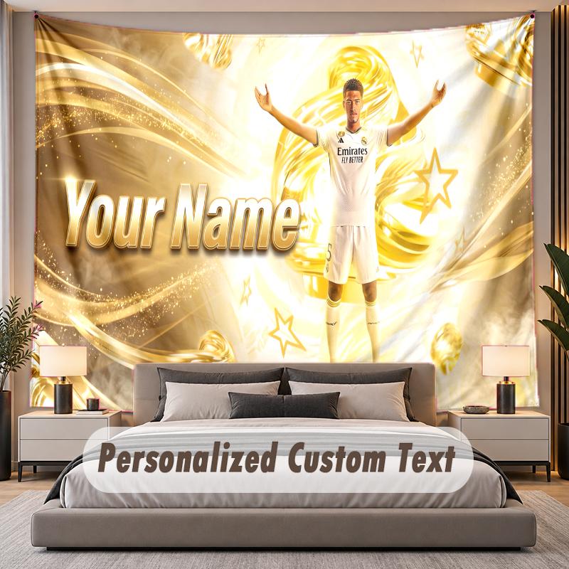 Custom Name Text Tapestry Jude Bellingham Personalized Polyester Wall Tapestry For Bedroom And Room