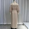 European and American women's clothing summer waist bubble sleeve vacation dress French casual dress apricot one-word shoulder dress