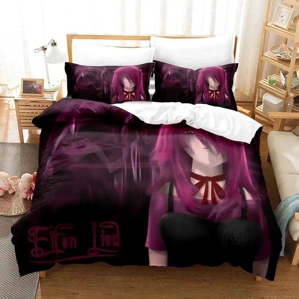 New Anime Elfen Lied Beding Set Soft Duvet Cover Bed Linen Set Comfortable Quilt Cover Pilowcase Warm Comforter King Quen Sized Dimensions Young Boys