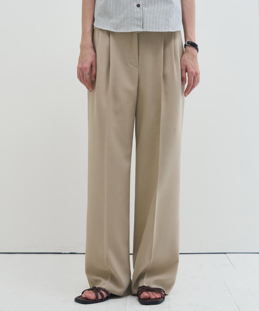 Deuloupisumeon Summer Double-Pleat Wide Slacks [Beige]