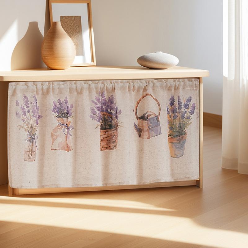 

Льняная драпировка с принтом, короткая штора для гостиной, простой стиль, декоративная, пылезащитная для шкафа, без необходимости сверления отверстий W70xH60cm лавандовый