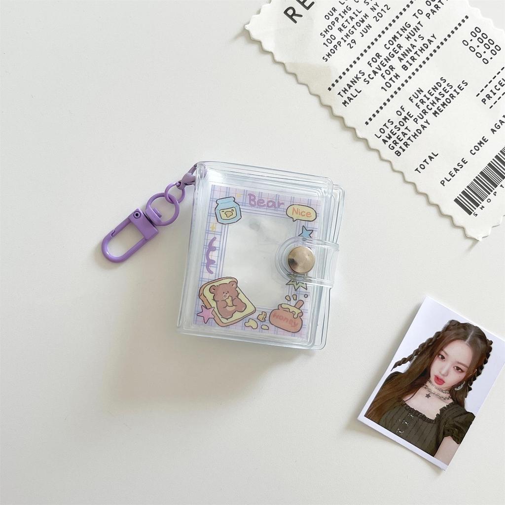 Korean Cartoon Mini Photo Album with 2-inch ID Photo & Sticker Storage, Star Chasing Keychain, Hook & Pendant Bag