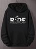 Plus Size "RIDE" Biker Silhouette Hoodie - Casual Black Hooded Sweatshirt with Mountain Landscape Design