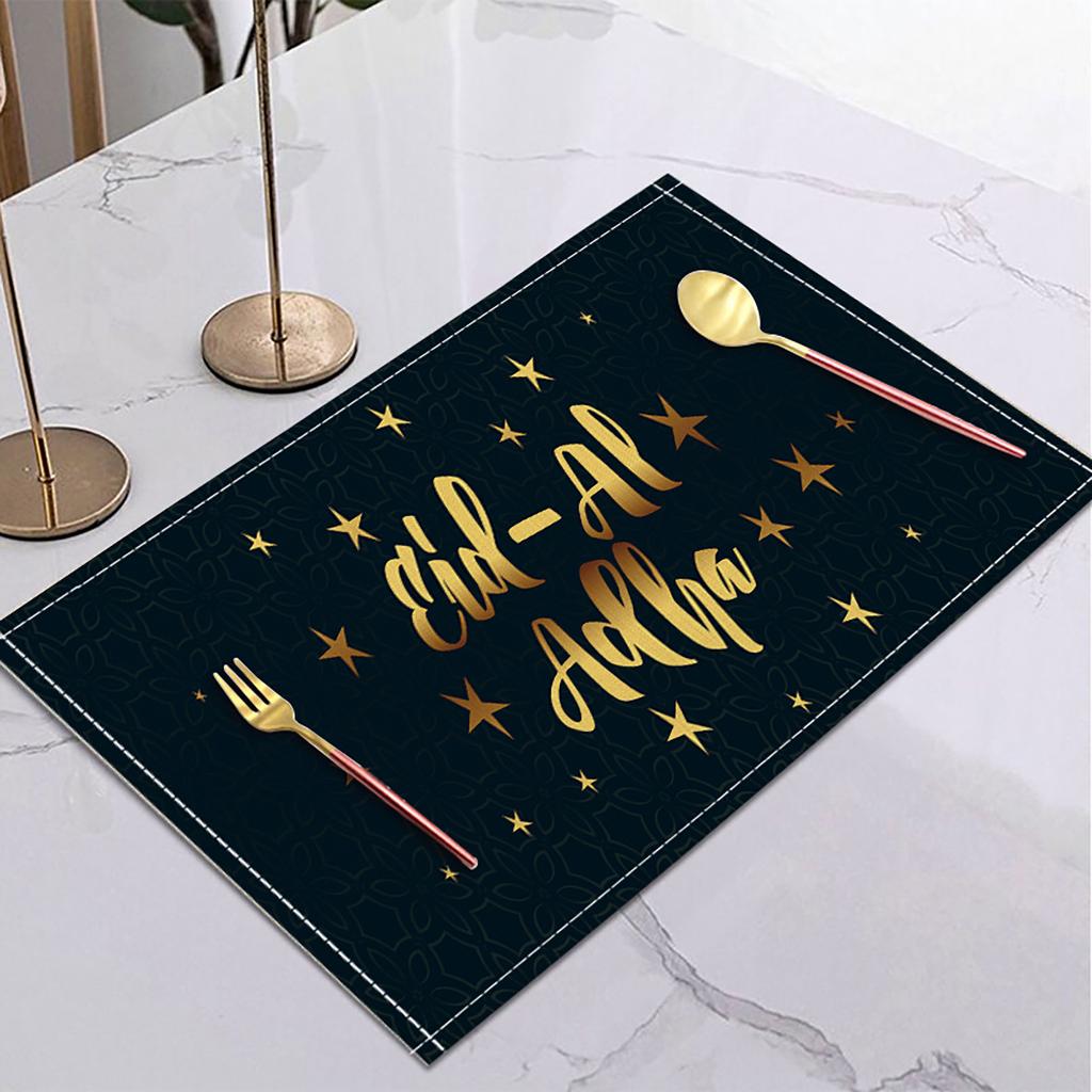 Ramadan Linen Placemat Eid Mubarak Table Ornaments Muslim Islam Party Supplies Ramadan Mubarak Kareem Home Decorations 42x32cm