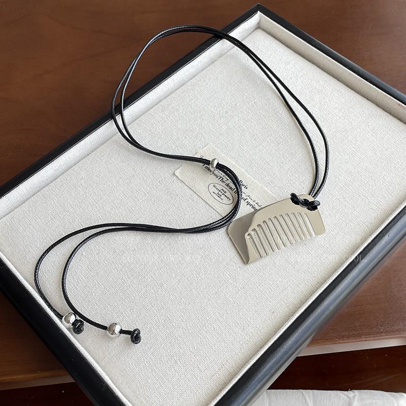 Korean Heart Comb Black Drawstring Necklace - Women's Fashion Choker Chain