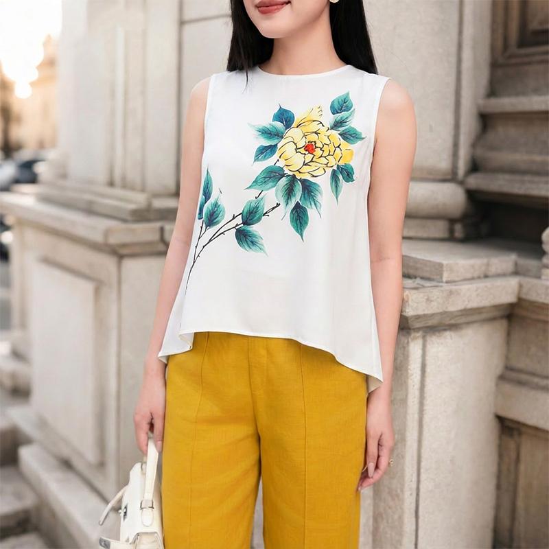 ZANZEA Women Casual Round Neck Floral Print Sleeveless Tank Tops