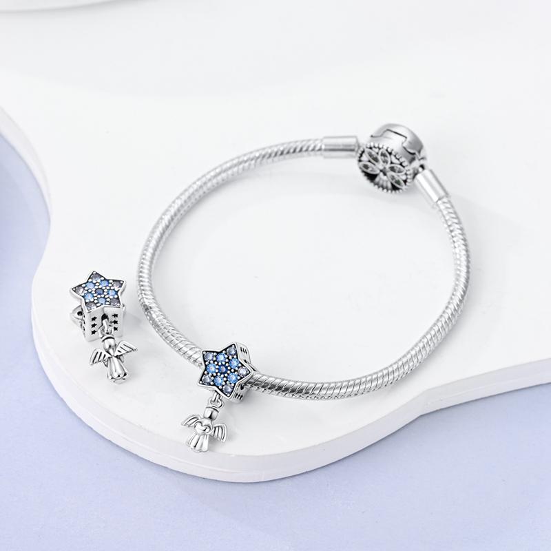 Blaue Stern-Engel-Anhänger Kupfer Originalperlen Passend für Original-Charm-Armband Perlen Schmuck Geschenke für Frauen