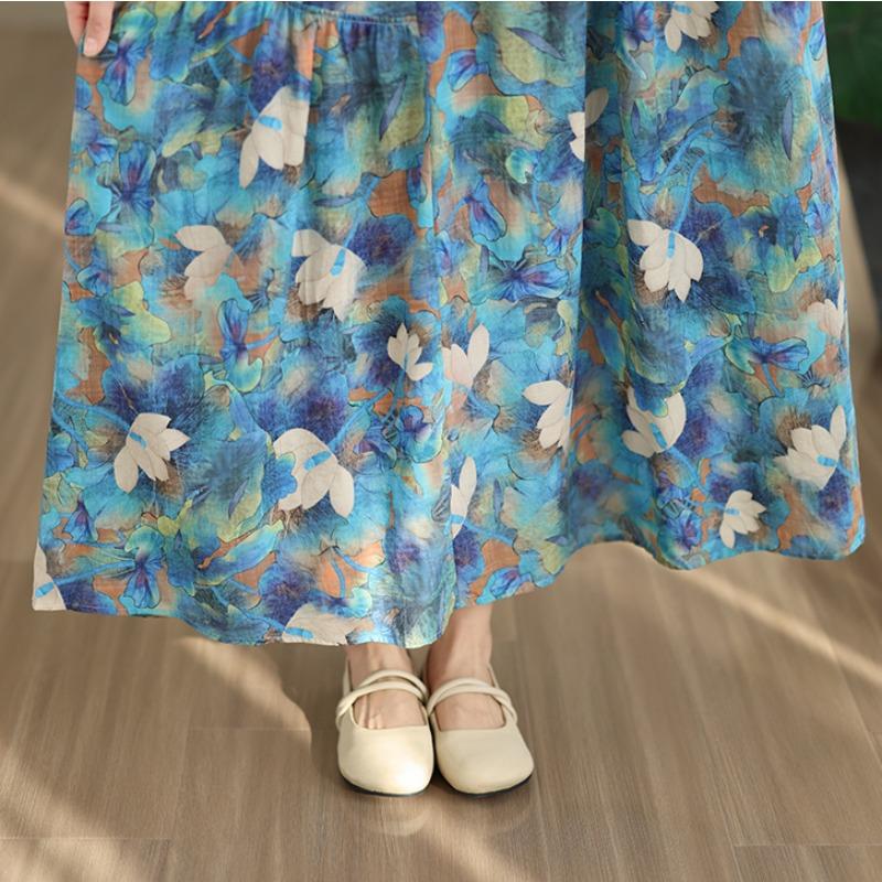 DIMANAF Women New 2026 Sundress Plus Size Summer Casual Print Long Dress Cotton Loose Oversize Maxi Floral Beach Holiday