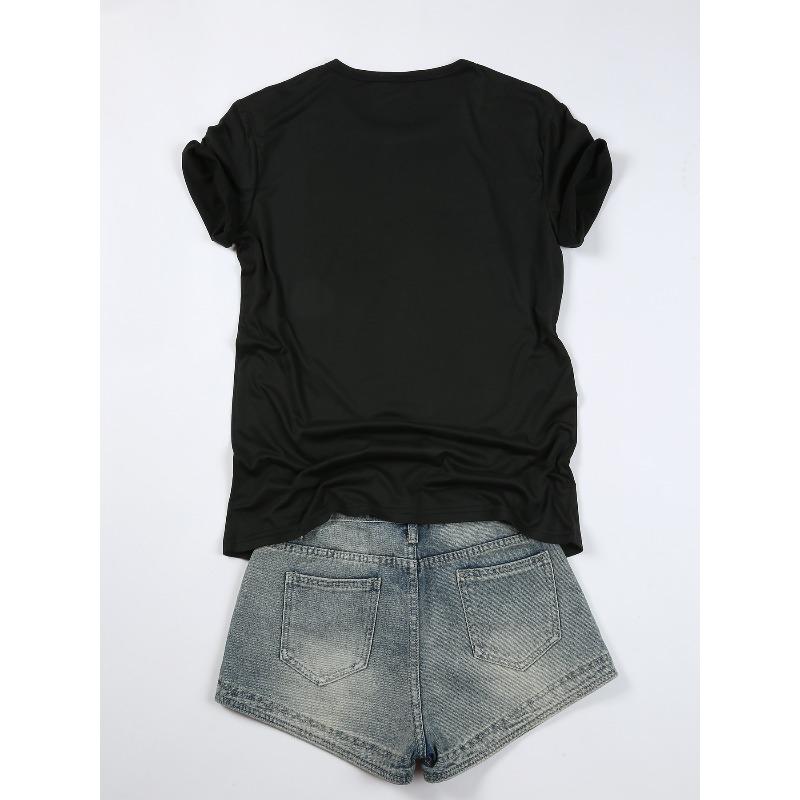 European Size [Leopard Heart T-Shirt] Leopard Printed Heart T Shirt - Women's Summer and Spring Short Sleeve Crew Neck Casual Tops