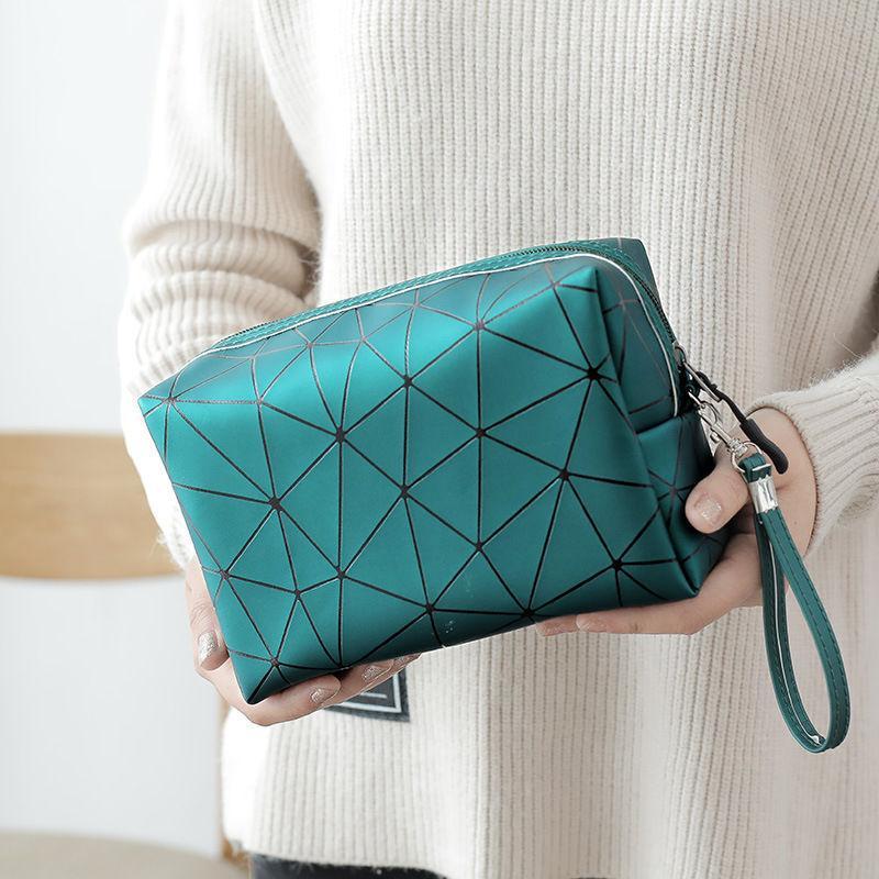 Geometric Pattern Cosmetic Bag Waterproof Portable Handheld Makeup Pouch Large Capacity Storage Organizer For Women Gifts