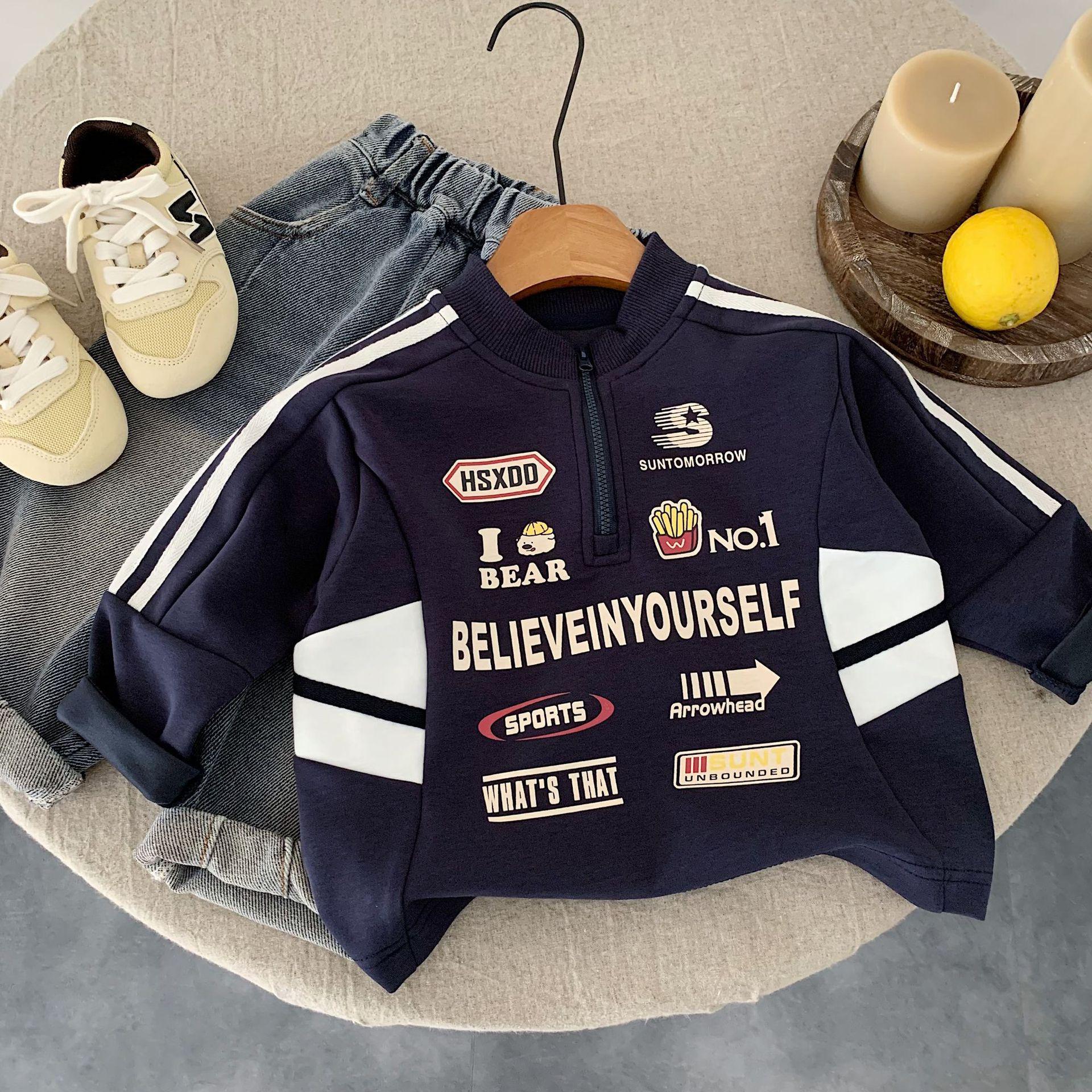 

2025 New Korean Cartoon Print Kids Sweatshirt - Autumn/Spring Versatile Pullover Top 90 cm темно-синий