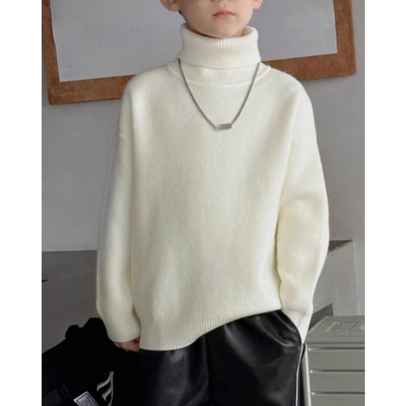Boys Thick Fleece Lined Kids High Neck Knit Pullover Sweater