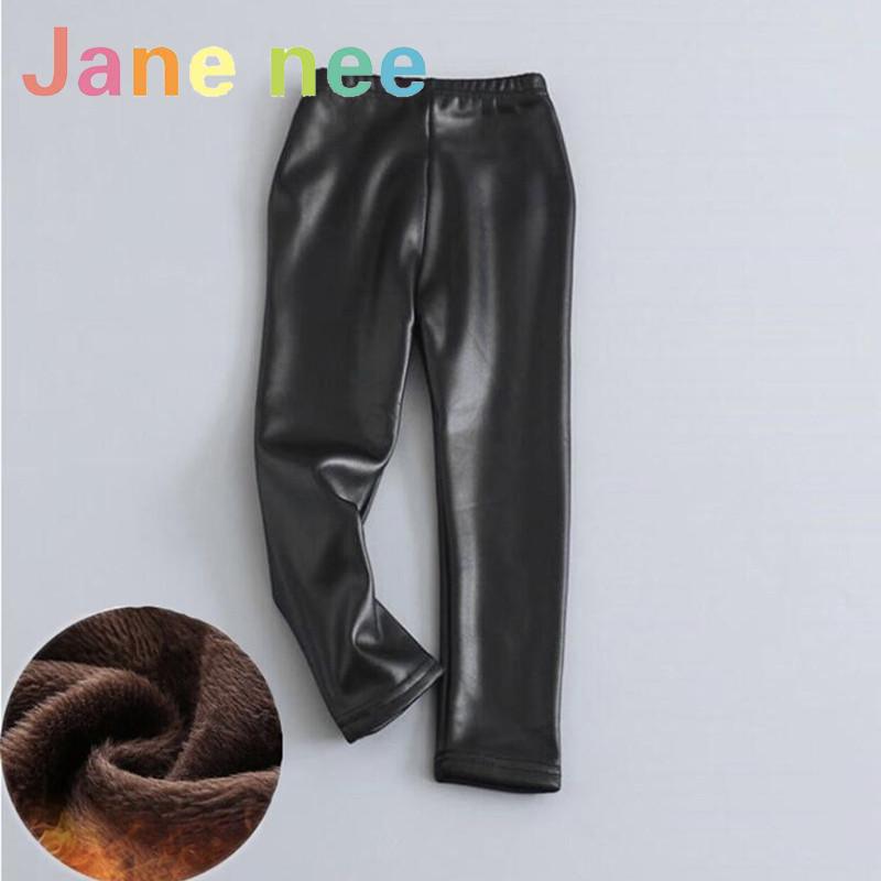 Leggings en Faux cuir Pu pour enfants, pantalons chauds d'hiver pour filles de 2 à 10 ans