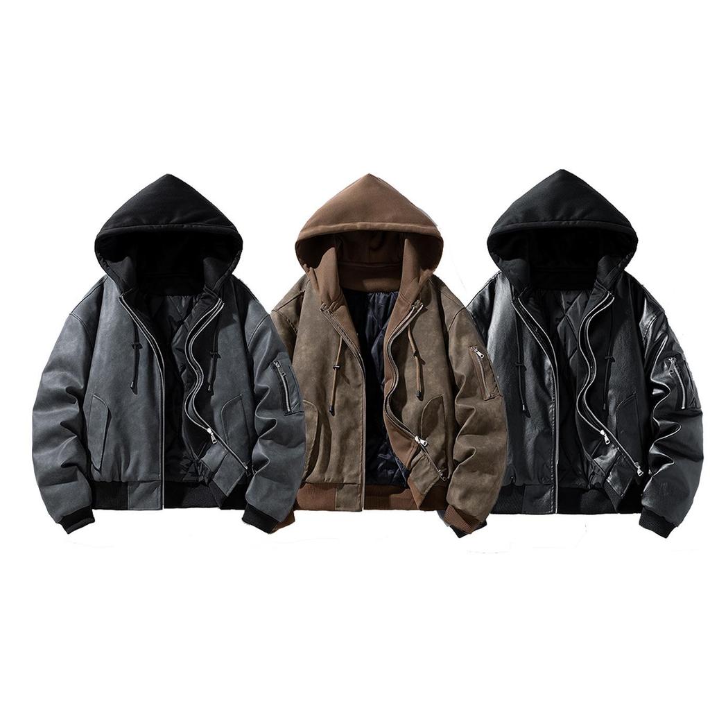 Versatile Men's Retro Two-Piece Look Hooded Jacket - Trendy Casual Autumn Winter Fashion Outerwear