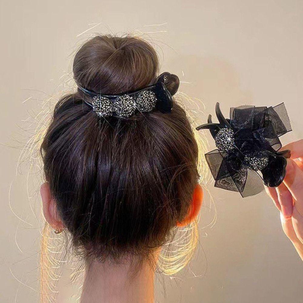French Style Hair Claws Champagne/Black Headwear Sweet Lace Bow Hair Clips  for Women Girls