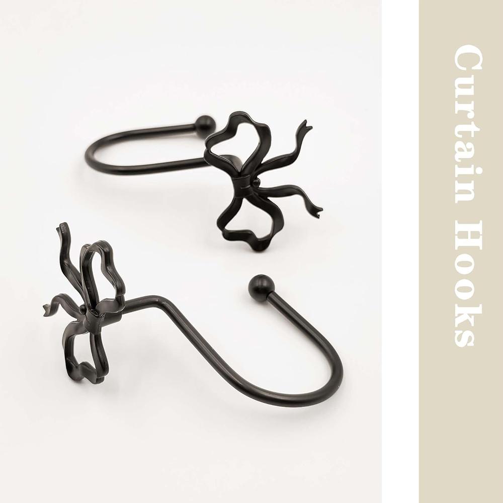 12Pcs Black Bow Shower Curtain Hooks For Standard Shower Rods