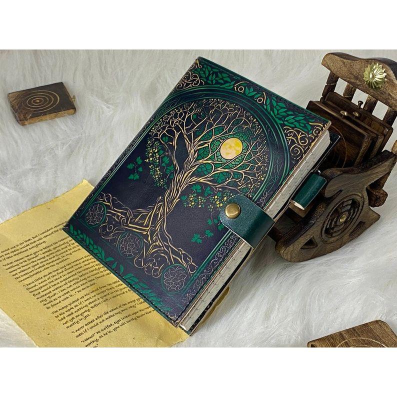 

Tree of Life Refillable Leather Journal Grimoire Journal Vintage Leather NoteBook Handmade Junk Journal Gifts for Men and Women 7 x 5 in - 100 Sheet