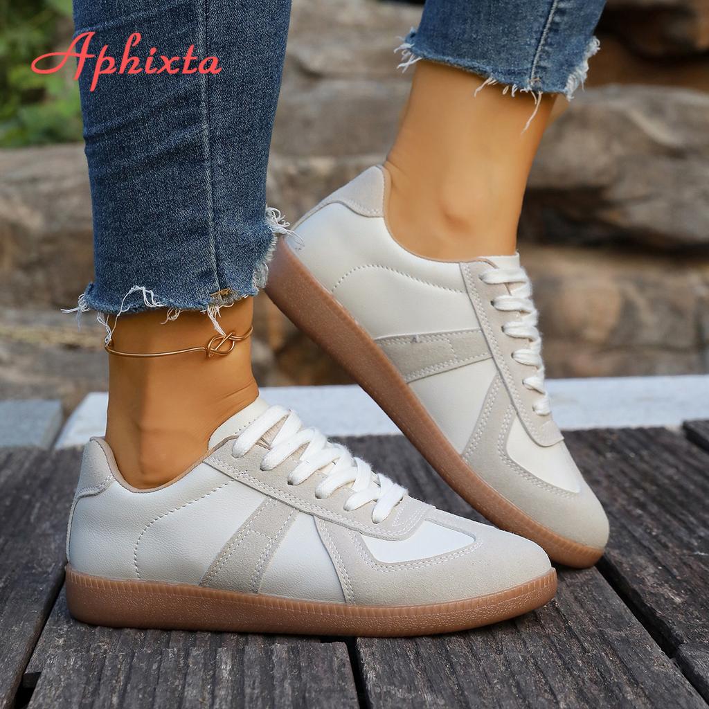 Fashion Aphixta 2025 Classic Woman Casual Shoes Beige Lace Up White Shoes Light Weight School Student Shoes Big Size 44 Sport Footwear