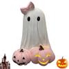Pink Halloween Ghost Pumpkin Statue Cute Spooky Ghost Sculpture Resin Desktop Ornament
