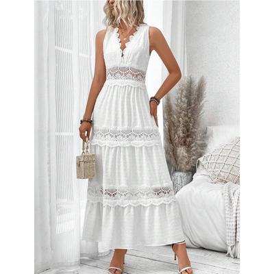 Women's Dress Sleeveless V-neck White Lace V-neck Temperament Commuter Skirt Mid-waist Chest-wrapped Long Dress