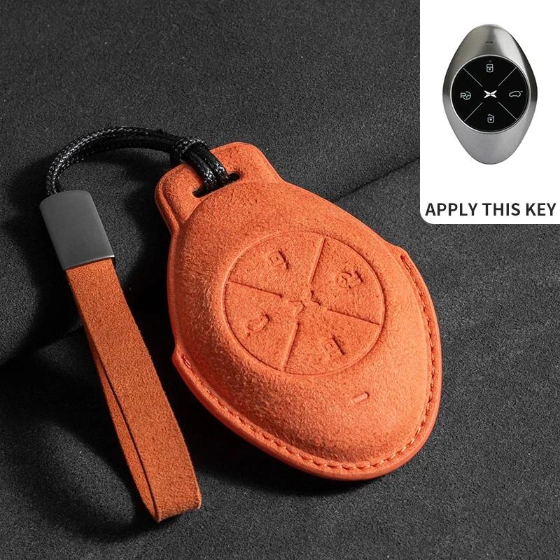 Suede Leather Car Key Case for Xiangpeng Xpeng P5 P7 G3 G6 G9 X2 N5 F30 H93 X9 2019 2020 2021 2022 2023 Remote Fob Shell Case