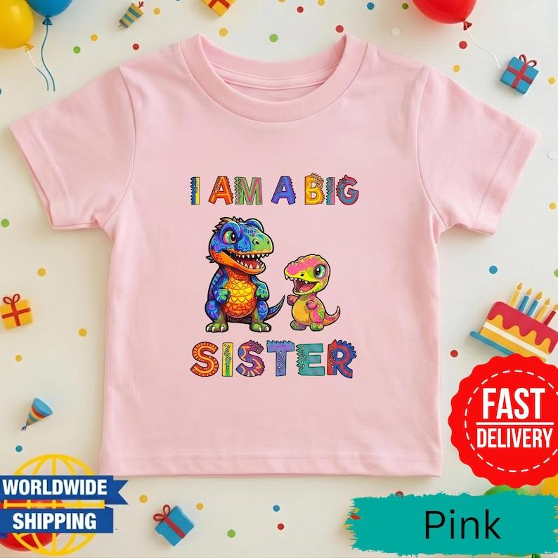 Big Sister Shirt Dinosaur,Little Sister Bodysuit,Sibling Dino Shirts, Big Sister Tee,Dino Family Matching Outfit,Rainbow Dinosaur Kids Shirt 150