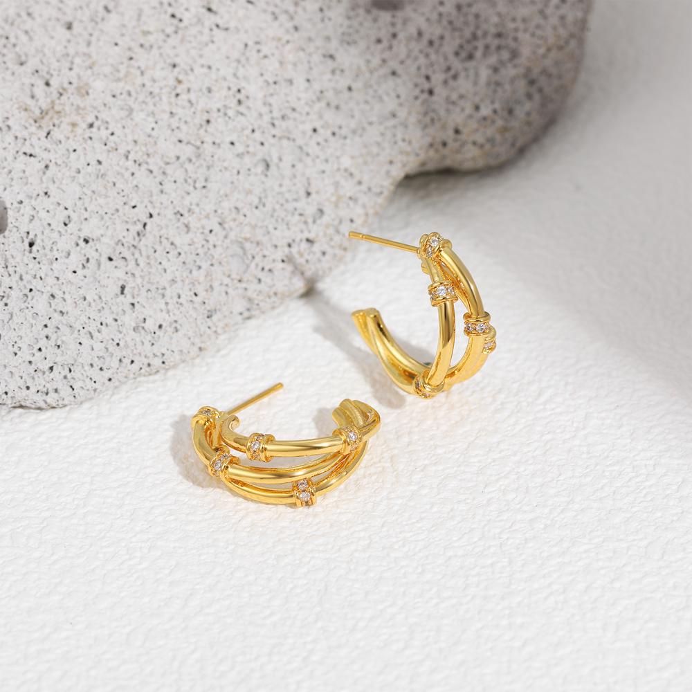 Designer Style Aesthetic Multi Layer C Shape Hoop Earrings Waterproof Zircon Ear Buckles Bridesmaid Gift Everyday Jewelry Joias