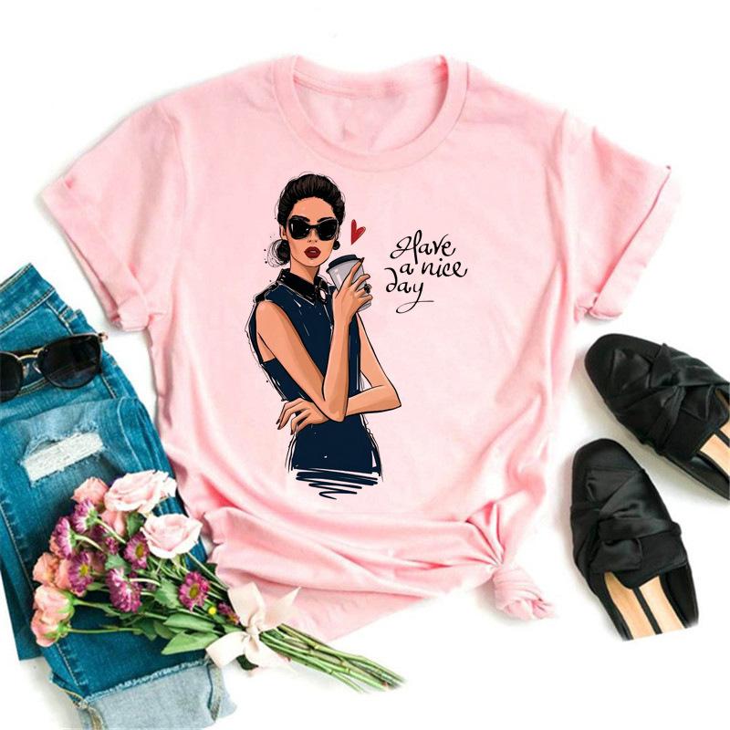 Women's Top Urban Girl Printed Casual White Cute Simple Retro Front Shoulder Pure Cotton Short Sleeved T-Shirts Women’s