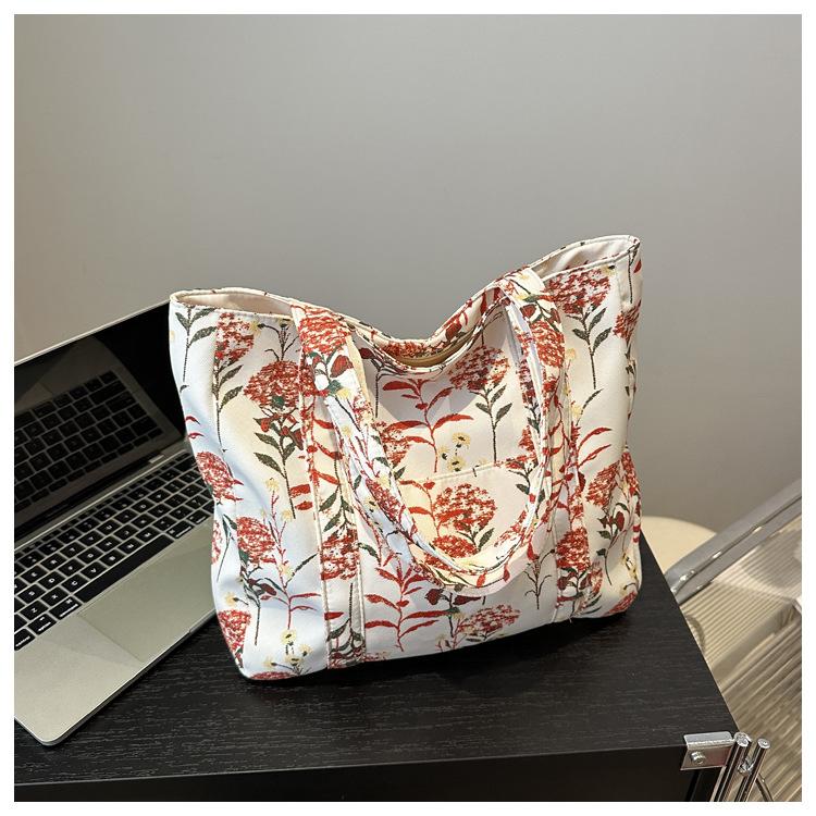 Commuter Canvas Bag Women's Wholesale New Fashion Casual Armpit Bag Large Capacity Trend Korean Version Flower Tote Bag