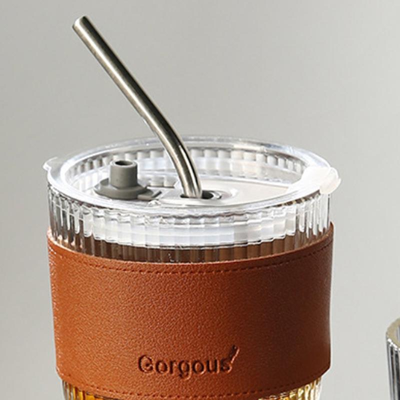 High Profile Horizontal Glass Straw Vertical  Cup With Lid Water Cup Iced Americano Latte Cup