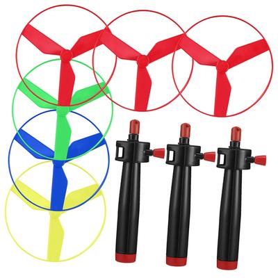 Toyvian Bamboo Dragonfly Flying Propeller Pull String Flying Toy Flying Saucer UFO Helicopter Toy Plastic Lightweight Flying Helicopter Fun Camping