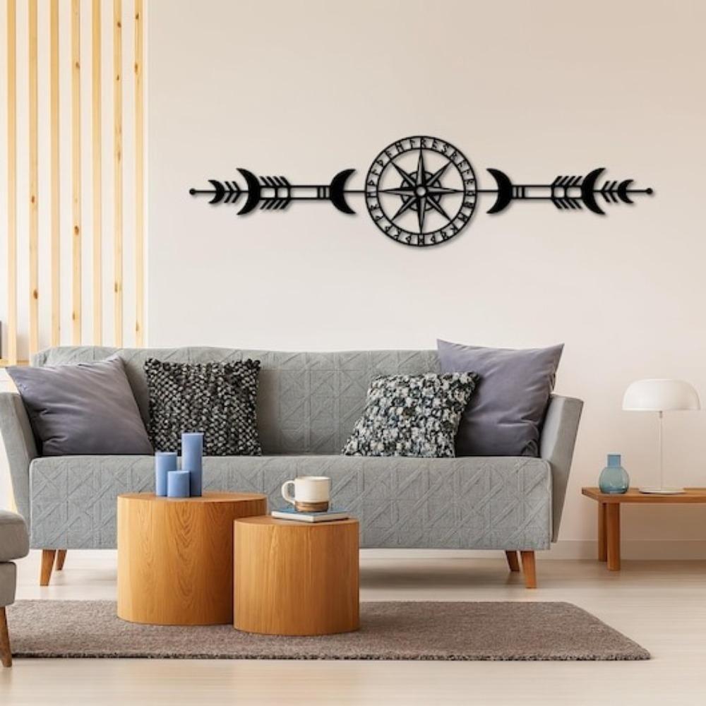 Vegvisir Compass Metal Wall Art Norse Viking Rune Decor Wayfinder Gift for Him Adventure Home Office Decoration