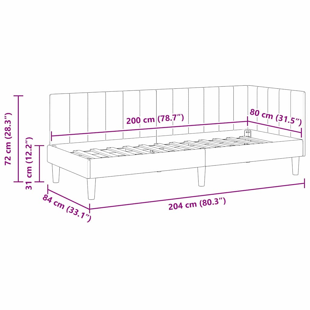 L Shaped Bed Frame with Headboard Blue 80 Cm X 200 Cm Velvet