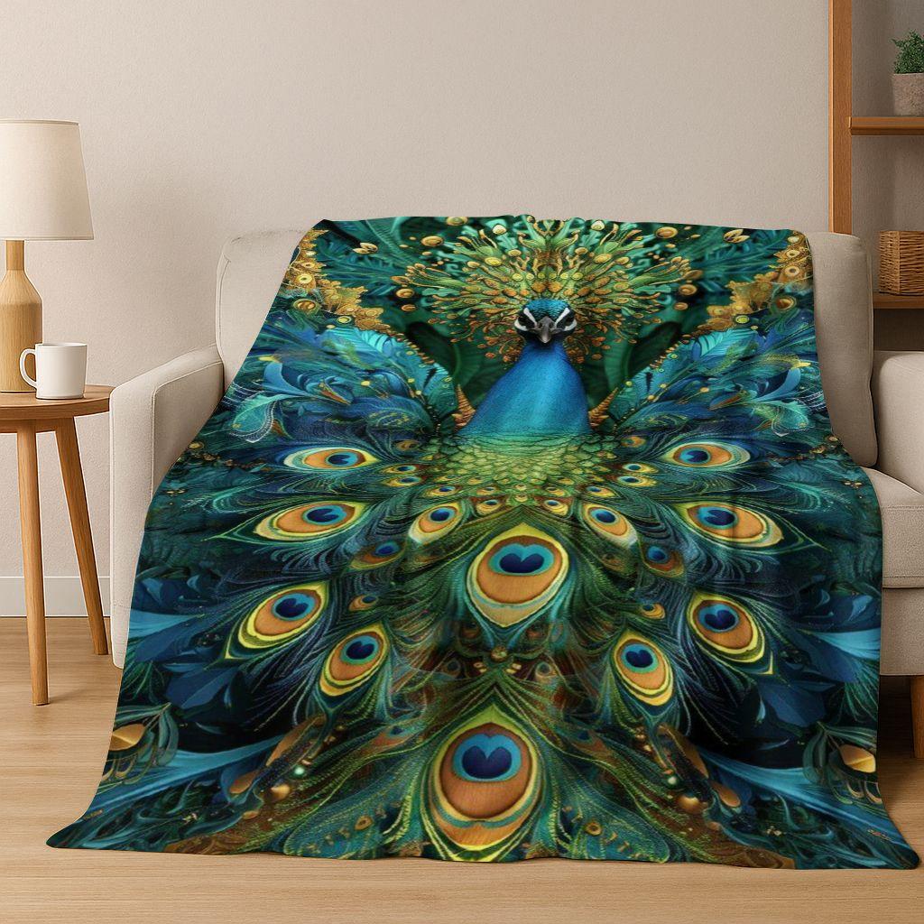 3D Colorful Peacock Romantic Birds Dream Flannel Blanket,Cozy Soft Throw Blanket for Home Bedroom Bed Sofa Picnic Cover Gift Kid