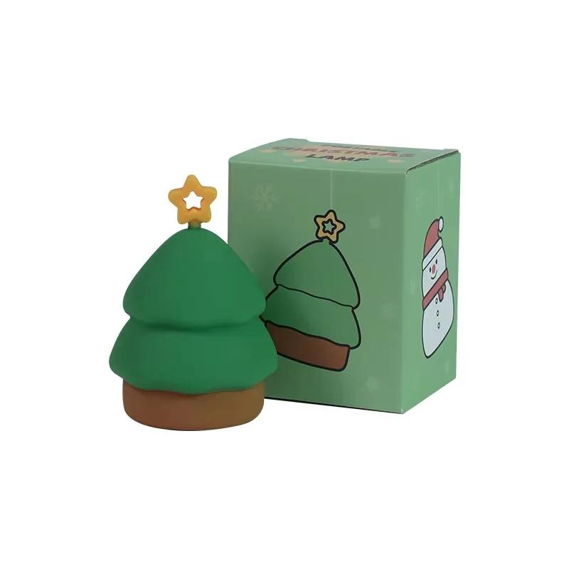 Christmas Cartoon Night Light 7Color Changing Socks Snowman Silicone Lamp Tapping Open Christmas Tree Decor Lights Kids Gifts