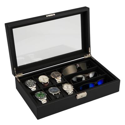 Watch Eyeglasses and Sunglasses Storage Fits 6 Watches and 3 Luxury Watch Watch Carbon GEUM020 Fits 6 Watches and 3 Case, Box, Sunglasses,