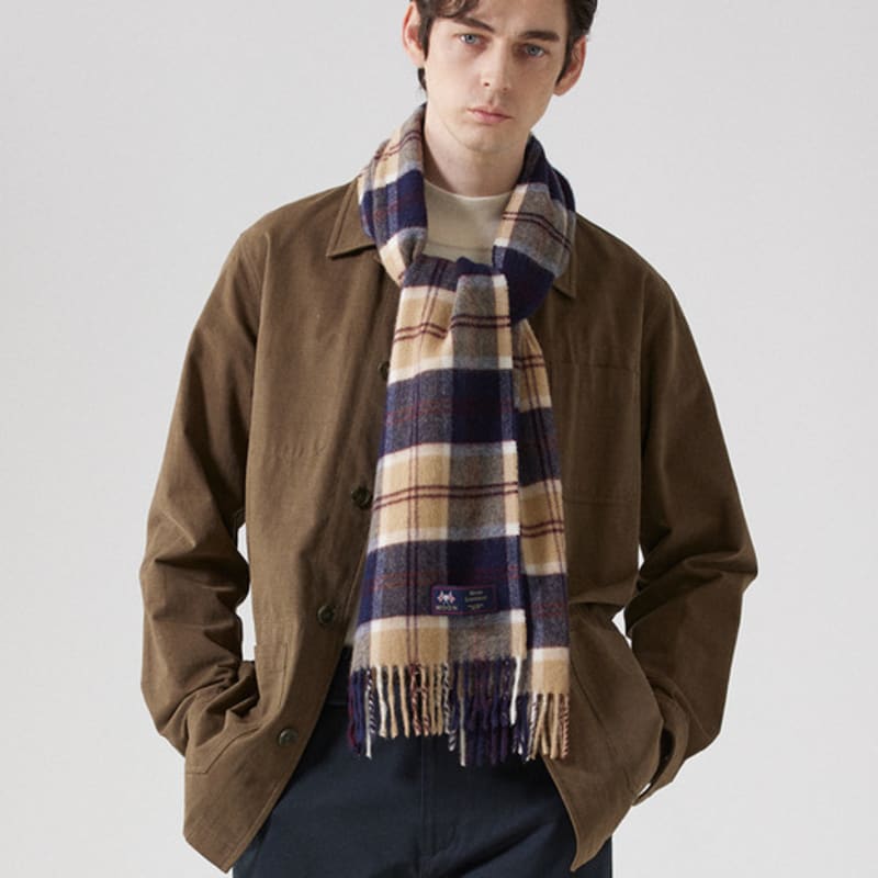 ABRAHAM MOON Merino Wool Muffler 25cm - Semi-Green Navy