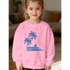 Kids Unisex Crewneck Sweatshirt, Blue Palm Tree Moon Sea Beach Silhouette Print Soft Fleece Pullover For Kids Over 4 Years Old