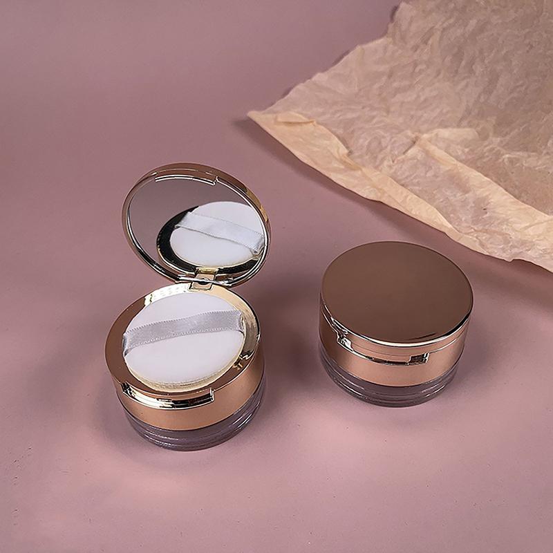 6G Gold Portable Cosmetic Flour Plastic Box Empty Loose Flour Pot With Sieve Travel Makeup Jar Sifter Container With Puff